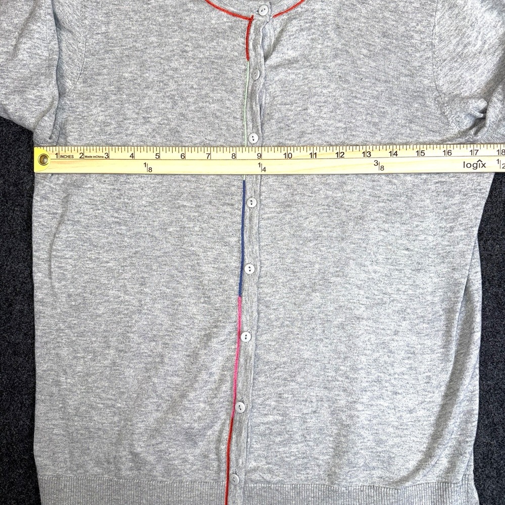 LOFT Women's Gray Cardigan Sweater Medium Button Front Rainbow Trim - Picture 3 of 7